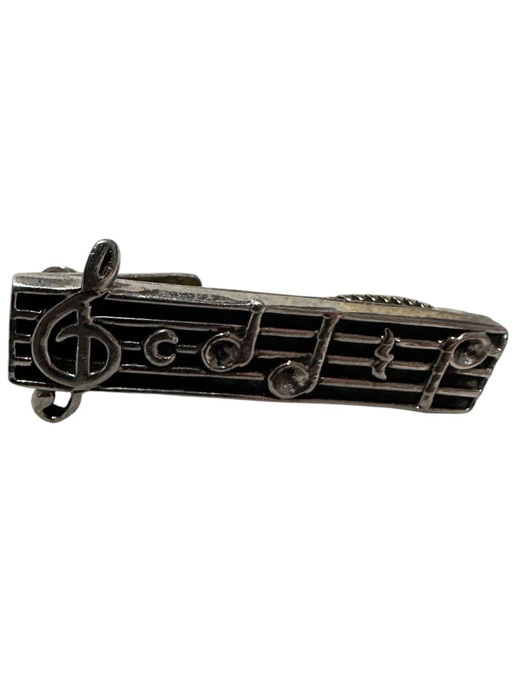 Silver Music Note tie clip - Treble Clef Design - Picture 2 of 3